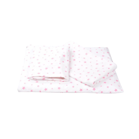 Lenjerie Pat Stivuibil Gradinita - Lenjerie pat stivuibil grădiniță, 131x55x3 cm, 5 piese,set complet, bumbac 100%, confortabilă, multicolor, model Steluțe Roz