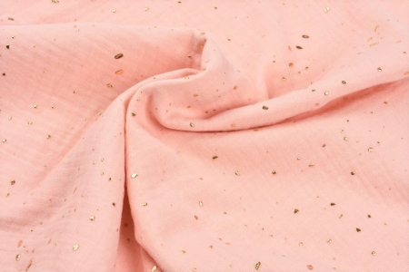 Muselina bumbac organic roz cu picaturi aurii [2]