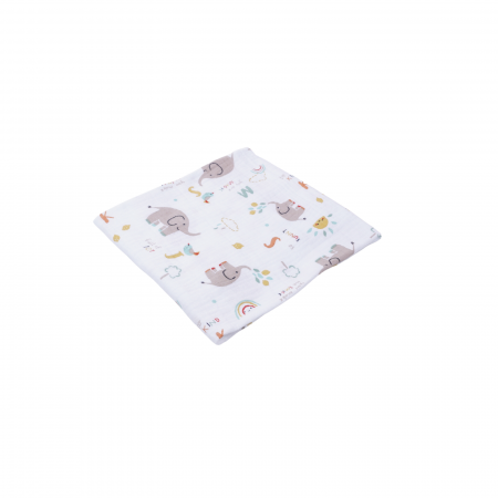 Paturica Roz Bebe - Muselina model elefantei bumbac organic 100% certificat GOTS, 80x80 cm