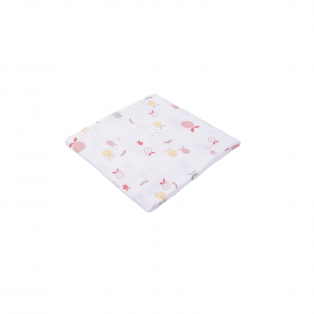 Paturici Muselina Bebelusi Certificata GOTS - Muselina model fructe bumbac organic 100% certificat GOTS, 80x80 cm