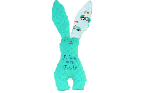 Pachet cadou bebelus Iepuras Paste turquoise si prosop muselina gri [1]