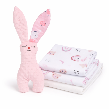 Cadouri - Pachet cadou bebelusi Iepuras paste plus roz si set 3x scutece finet model ursuleti roz