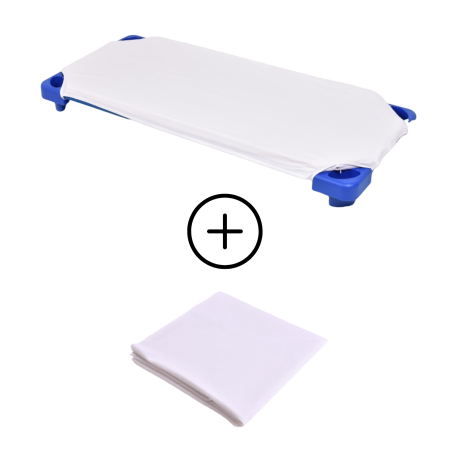 Cearceaf Pat Gradinita - Pachet Cearsaf model bumbac alb patut stivuibil+ protectie impermeabila