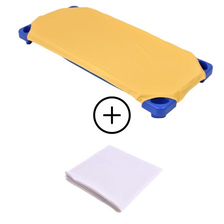 Cearceaf Pat Gradinita - Pachet Cearsaf model bumbac galben patut stivuibil+ protectie impermeabila