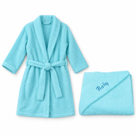 Pachet Halat de baie copii frotir bumbac 100% culoare bleu si Prosop frotir bumbac 100%, 75x75 cm culoare bleu [1]