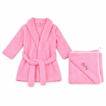 Pachet Halat de baie copii frotir bumbac 100% culoare roz si Prosop frotir bumbac 100%, 75x75 cm roz [1]