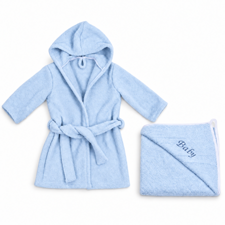 Pachet Halat de baie cu gluga frotir bumbac 100% culoare bleu si Prosop frotir bumbac 100%, 75x75 cm culoare bleu [1]
