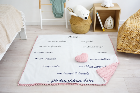 Pachet Păturică aniversară "Evenimente speciale" cu minky roz pal și Set 2 museline din bumbac organic 100% roz prăfuit și roz închis, 80x80 cm [3]
