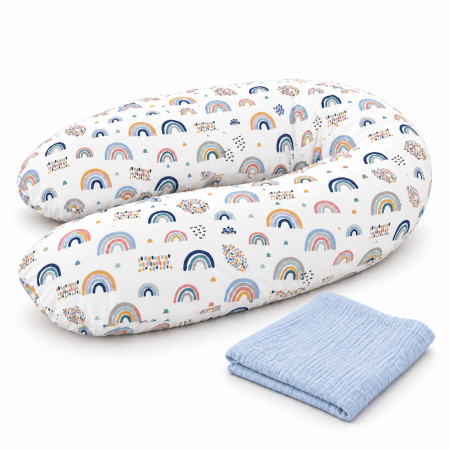 Pachet pernă pentru gravide, model Curcubee + muselină bleu din bumbac organic [1]