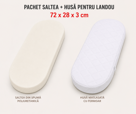 Lenjerie Landou / Lenjerie Cosulet Bebe - Pachet saltea landou + husă saltea 72x28x3 cm
