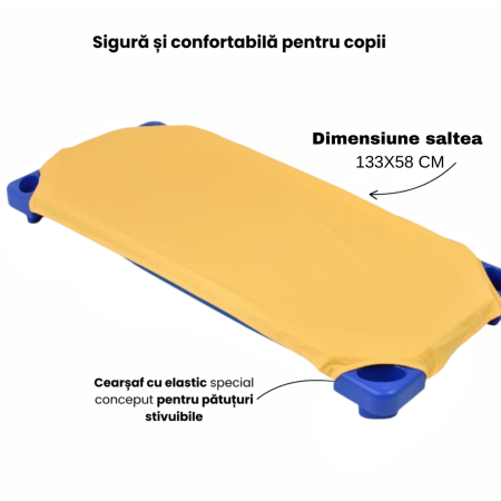 Pachet Saltea patut stivuibil gradinita sau cresa + cearsaf bumbac galben - Paturica fermecata [2]