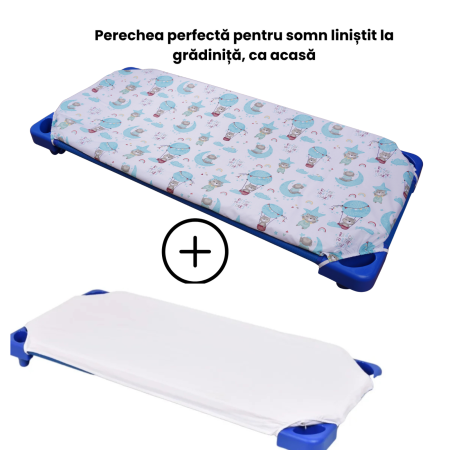Pachet Saltea patut stivuibil gradinisa sau cresa + cearsaf bumbac model ursuleti in balon - Paturica fermecata [1]