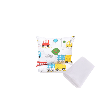 Pachet Set lenjerie 3 piese  bumbac 100% patut stivuibil model Masinute + protectie impermeabila [0]