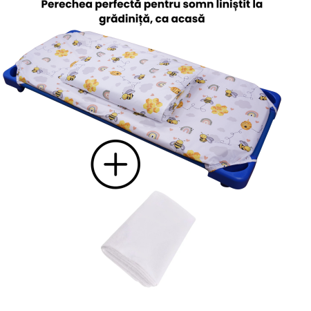 Pachet Set lenjerie 3 piese model albinute patut stivuibil + saltea patut stivuibil + protectie impermeabila [2]