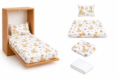 Pat Incastrabil - Pachet Set lenjerie 3 piese patut incastrabil caprioare + protectie impermeabilă