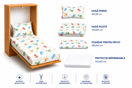 Pachet Set lenjerie 3 piese patut incastrabil dinozauri + protectie impermeabila [1]