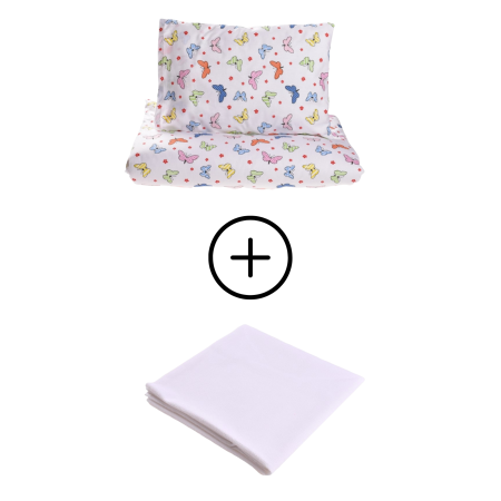 Lenjerie Pat Gradinita - Pachet Set lenjerie 3 piese patut incastrabil fluturasi + protectie impermeabila