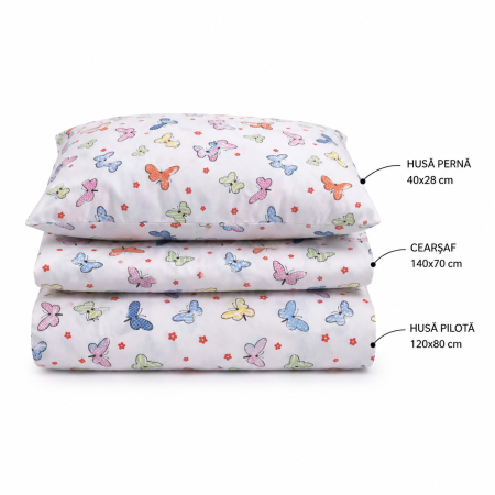 Pachet Set lenjerie 3 piese patut incastrabil fluturasi + protectie impermeabila [2]