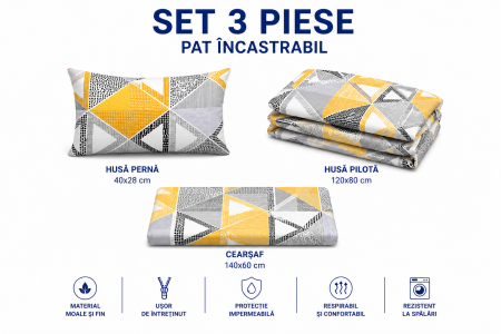 Pachet Set lenjerie 3 piese patut incastrabil forme geometrice + protectie impermeabila [1]