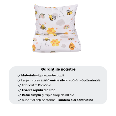 Pachet Set lenjerie 3 piese patut stivuibil 131x55x3 cm, bumbac 100% model albinute+ protectie impermeabila [4]
