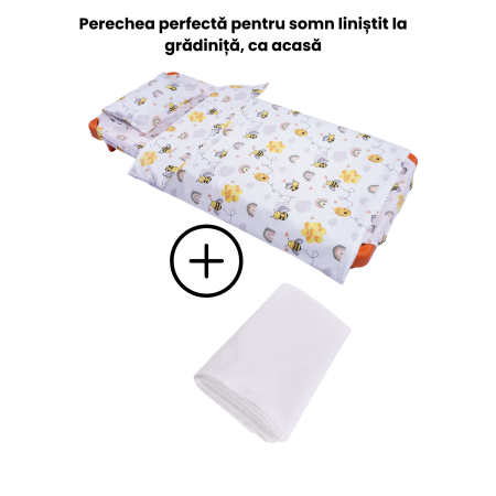 Pachet Set lenjerie 3 piese patut stivuibil 131x55x3 cm, bumbac 100% model albinute+ protectie impermeabila [2]
