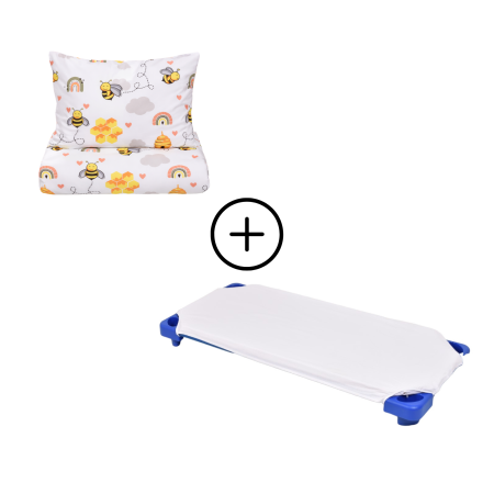 Pachet Set lenjerie 3 piese patut stivuibil 131x55x3 cm, bumbac 100% model albinute+ protectie impermeabila [1]