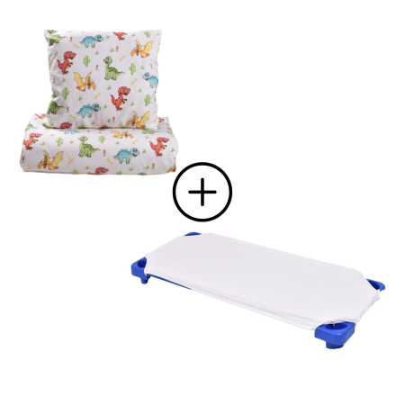 Pachet Set lenjerie 3 piese patut stivuibil model dinozauri + protectie impermeabila [1]