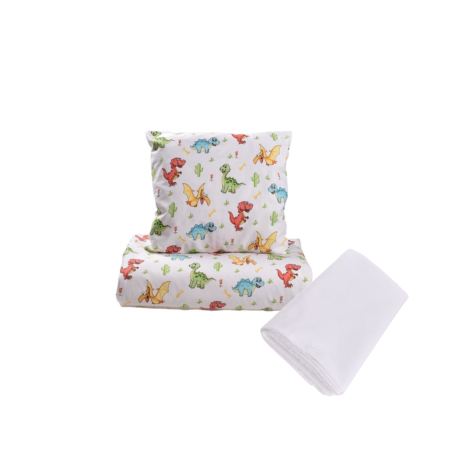 Pachet Set lenjerie 3 piese patut stivuibil model dinozauri + protectie impermeabila [0]