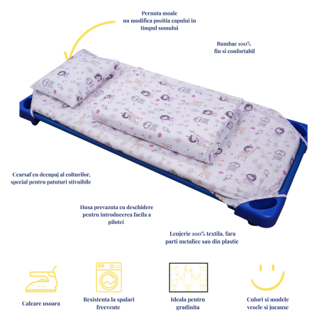 Pachet Set lenjerie 3 piese patut stivuibil model fetite + protectie impermeabila - Paturica fermecata [3]