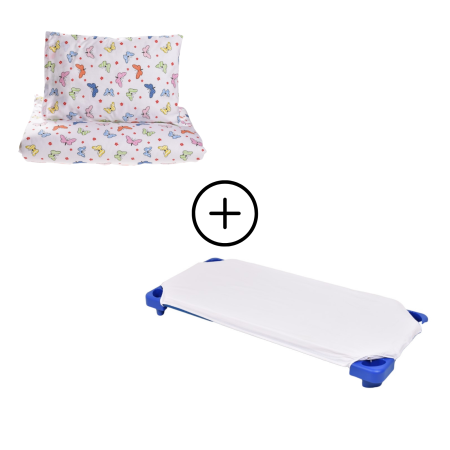 Pachet Set lenjerie 3 piese bumbac 100% pătuț stivuibil model fluturași+ protecție impermeabilă [1]