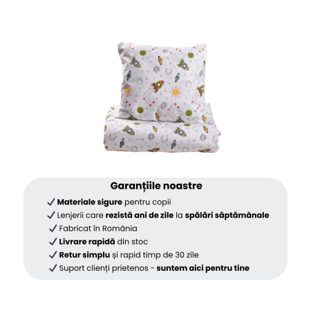 Pachet Set lenjerie 3 piese bumbac 100%, pătuț stivuibil model rachete + protecție impermeabilă [4]