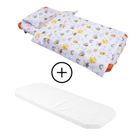 Lenjerie Pat Stivuibil Gradinita - Pachet Set lenjerie 5 piese model albinute patut stivuibil  + saltea patut stivuibil - Paturica fermecata
