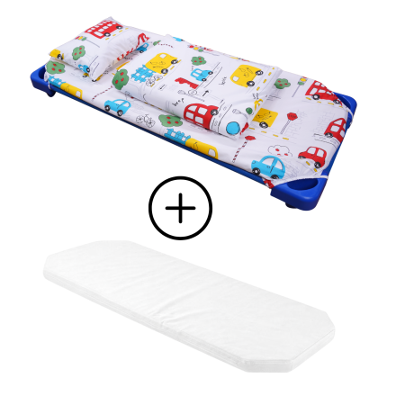 Lenjerie Pat Stivuibil Gradinita - Pachet Set lenjerie 5 piese model masinute patut stivuibil + saltea patut stivuibil - Paturica fermecata