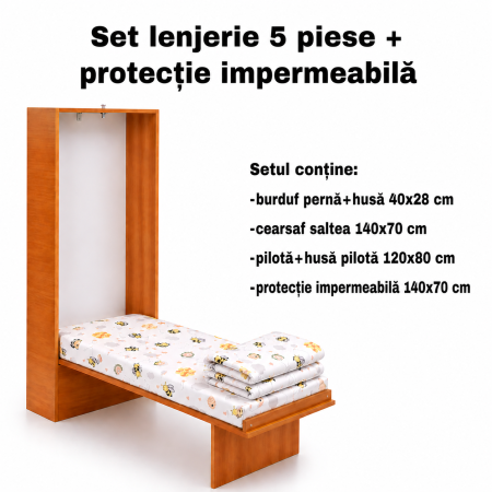 Pachet Set lenjerie 5 piese patut incastrabil albinute + protectie impermeabila [2]