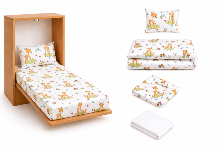 Pat Incastrabil - Pachet Set lenjerie 5 piese pătuț incastrabil căprioare + protecție impermeabilă