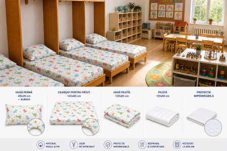 Pachet Set lenjerie 5 piese patut incastrabil dinozauri + protectie impermeabila [5]