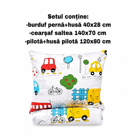 Pachet Set lenjerie 5 piese patut incastrabil masinute + protectie impermeabila [1]