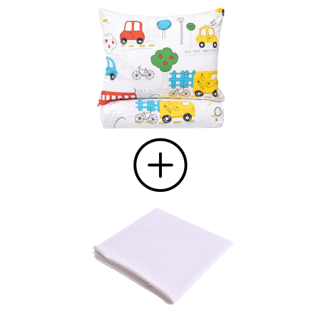 Lenjerie Pat Gradinita - Pachet Set lenjerie 5 piese patut incastrabil masinute + protectie impermeabila