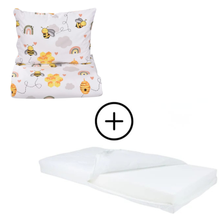Pachet Set lenjerie 5 piese patut incastrabil model albinute + saltea patut incastrabil