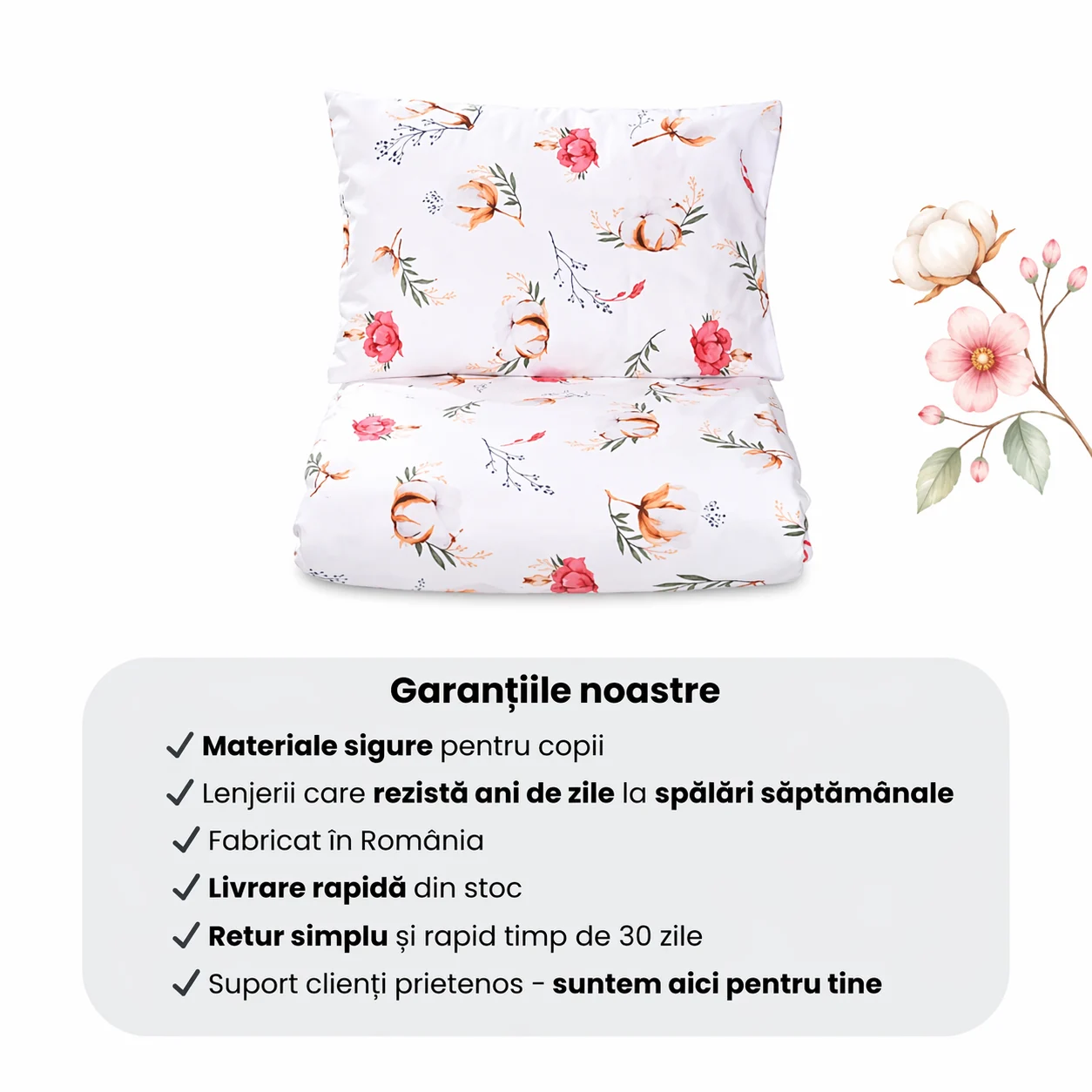 Pachet Set lenjerie 5 piese patut incastrabil model flori de bumbac + saltea patut incastrabil [4]