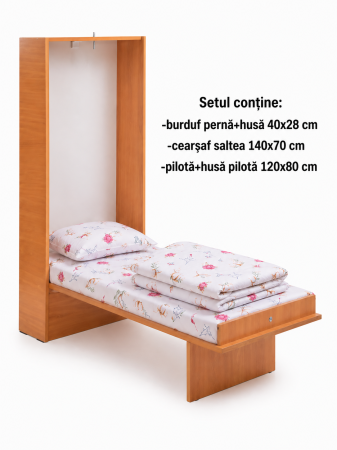 Pachet Set lenjerie 5 piese patut incastrabil model flori de bumbac + saltea patut incastrabil [1]