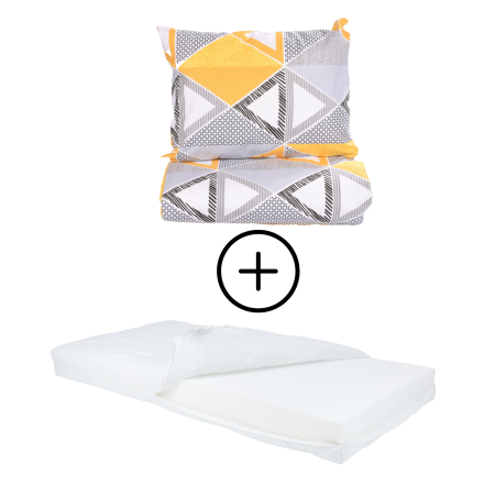 Pachet Set lenjerie 5 piese patut incastrabil model forme geometrice + saltea patut incastrabil