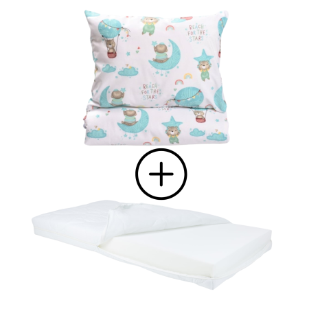 Pachet Set lenjerie 5 piese patut incastrabil model ursuleti in balon + saltea patut incastrabil