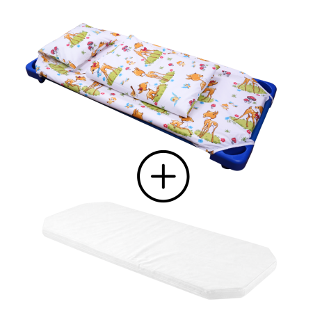 Lenjerie Pat Stivuibil Gradinita - Pachet Set lenjerie 5 piese  patut stivuibil model caprioare + saltea patut stivuibil - Paturica fermecata