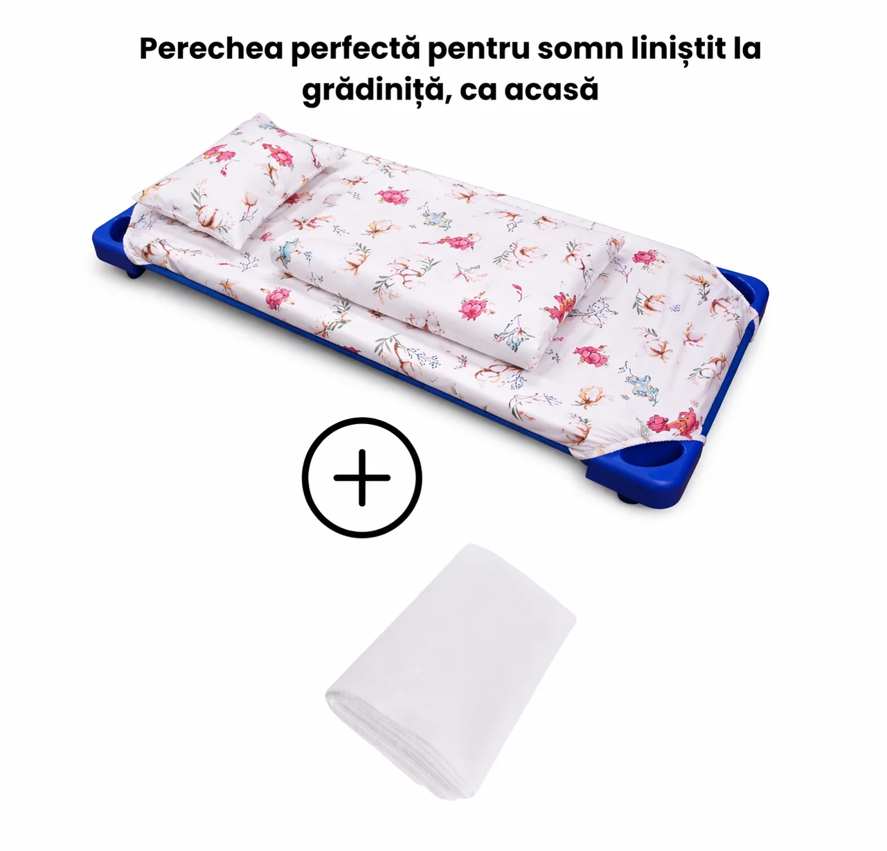 Pachet Set lenjerie 5 piese patut stivuibil model flori de bumbac + protectie impermeabila - Paturica fermecata [1]