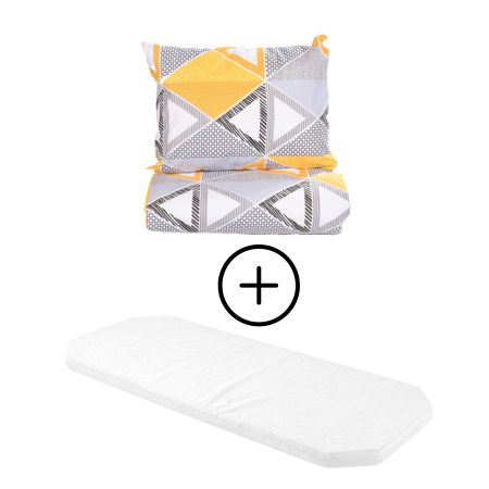 Lenjerie Pat Stivuibil Gradinita - Pachet Set lenjerie 5 piese patut stivuibil model forme geometrice + saltea patut stivuibil - Paturica fermecata