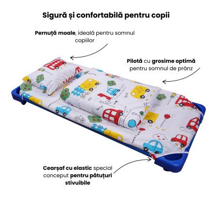 Pachet Set lenjerie 5 piese patut stivuibil model masinute colorate + protectie impermeabila - Paturica fermecata [1]