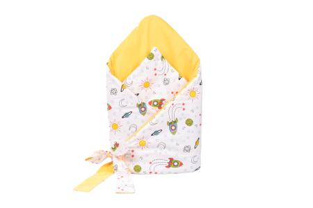 Paturica Bebe Bumbac - Paturica de infasat model Rachete si galben bumbac 100% 75x75 cm