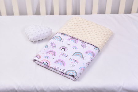 Paturica model Curcubee florale si plus minky  crem 80x100 cm