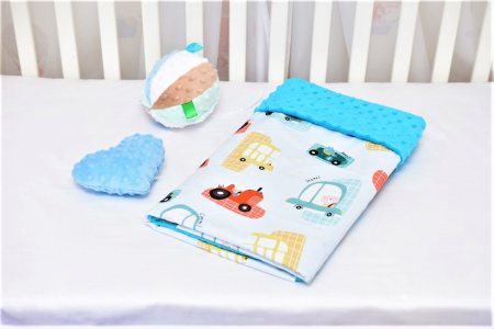 Paturica Carucior Bebe - Paturica model masinute si plus albastru 80x100 cm